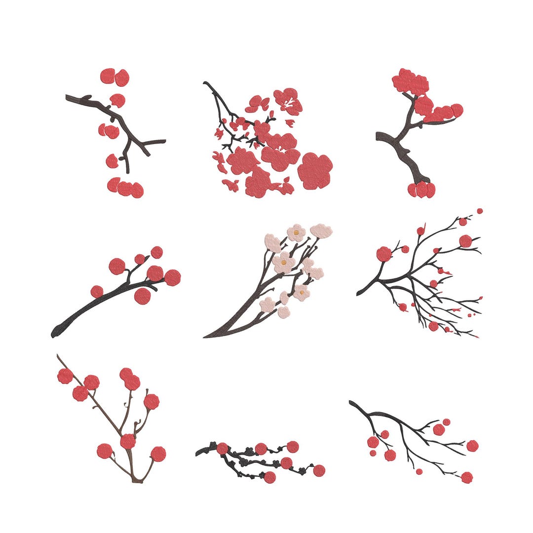 Cherry Blossom Embroidery Design Bundle, Sakura Branch Japanese Floral ...