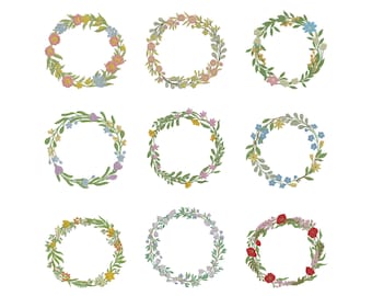 Botanical Floral Frame Embroidery Design Bundle, Flower Circle Machine Embroidery File, Instant Download