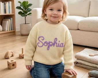 Suéter personalizado para bebé, jersey de punto infantil con nombre personalizado, suéter para niña, conjunto acogedor de otoño, regalo para baby shower