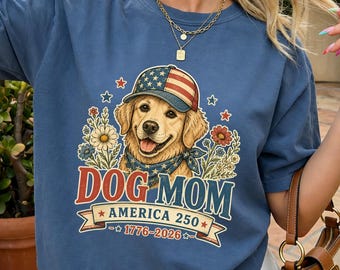 Vintage Dog Mom America 250th Shirt, Retro Patriotic Dog Lover Tee, America 250th Quarter Millennium Family Crew Shirt
