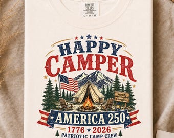 Vintage America 250th Camping Shirt, Retro 1776 Happy Camper Tee, Distressed Patriotic Camp Crew Shirt, Custom Family Campfire Gift