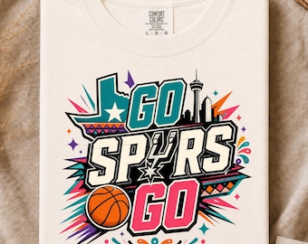 Go Spurs Go Shirt, San Antonio Basketball Fan Tee, Retro Texas Hoops Gift, Colorful Game Day Sports Graphic Tee Shirt