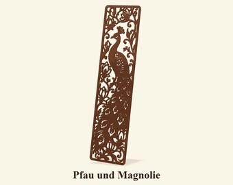 Peacock bookmark STL with magnolia | File for 3D printing