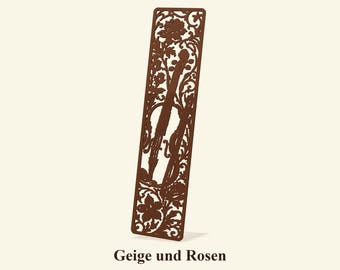 Violin bookmark STL with roses | File for 3D printing