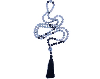 Lotus Jasper Mala Necklace, Buddhist Necklace, Mala Beads with Black Lava Stones, Root Chakra Necklace