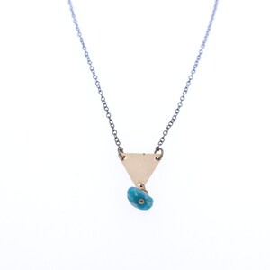 Gold Geometric Triangle Necklace with Turquoise Bead, Minimalistic Boho Necklace for Her, Jewellery Gift for Best Friend