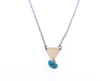 Gold Geometric Triangle Necklace with Turquoise Bead, Minimalistic Boho Necklace for Her, Jewellery Gift for Best Friend