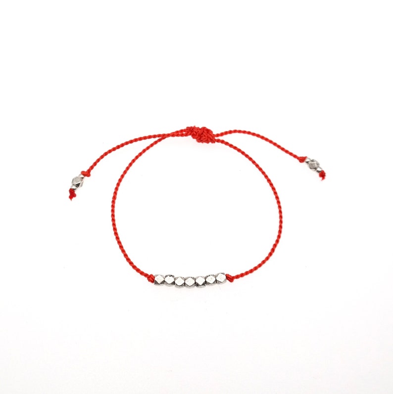 Silk Cord Bracelet with Silver Beads / Silk Cord Friendship Bracelet / Dainty Silk Bracelet / Friendship Bracelet / Silver Bead Bracelet Coral