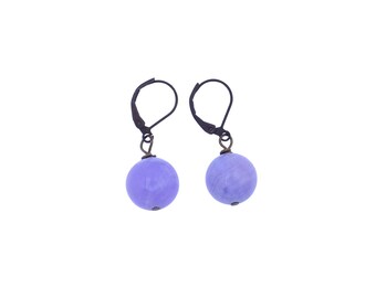 Purple Jade Earrings / Round Gemstone Earrings / Earrings with Jade / Purple Gemstone Earrings