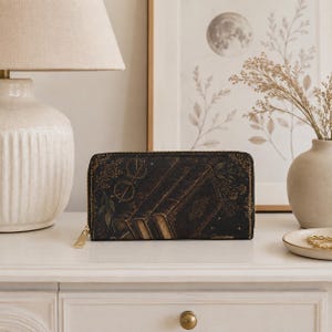 Vintage Book & Glasses Zipper Wallet | Antique Library Pattern