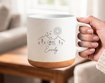 Personlig husbilsmugg, anpassad campingkaffekopp, resepresent till husbil, husbilspresent för friluftsmänniskor, campingfödelsedagspresent