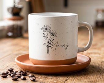 Custom Birth Month Flower Mug, Personalized Name Coffee Cup, Minimalist Botanical Gift, Meaningful Birthday Keepsake For Women