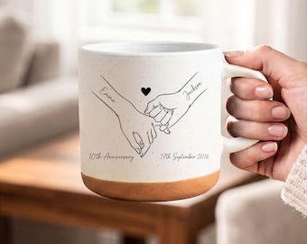 Personlig jubileumsmugg, personlig kaffekopp med namn till par, minnessak till 10-årsdagen av bröllopsdagen, romantisk present till fru/man/par