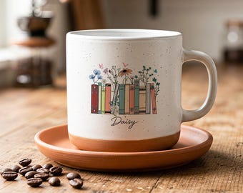 Tazza personalizzata per amanti dei libri con nome, tazza da caffè personalizzata con libreria floreale, regalo per lettrice, regalo per appassionata di libri, regalo per bibliotecaria o insegnante