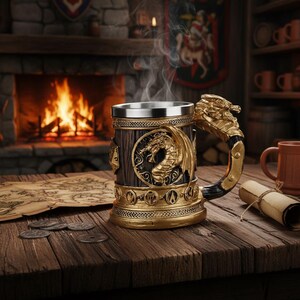 Dragon Head Tankard | Fantasy D&D Beer Stein | Stainless Steel Mug Gift