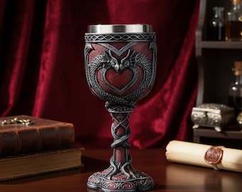 Cáliz Corazón de Dragón | Cáliz Rojo Fantasía | Copa con Revestimiento de Acero Inoxidable