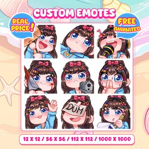 Emotes animados de estilo chibi | Encargos personalizados de emotes para streamers
