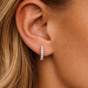 Dainty CZ Huggie Hoop Earrings, Minimalist Hoop Earrings, Sterling Silver or Rose Gold, Birthday Gift, Christmas Gift for Her