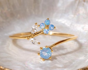 Adjustable Copper CZ Ring Blue Stone Open Ring Minimalist Gold Plated Gemstone Ring