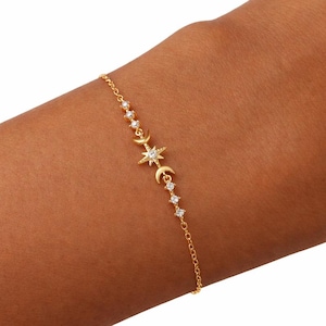 Armband i sterlingsilver med månstjärna, armband i himmelskt silver, elegant armband med berlocker