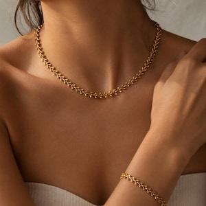 Minimalistiskt Halsband i Bladguld Armbandsset i Rostfritt Stål Smycken i Lager