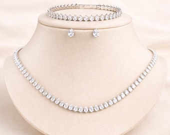 Parure de bijoux de mariée zircone cubique, collier mariage boucles d'oreilles bracelet, parure de bijoux de mariée en cristal, cadeau de mariée, bijoux de mariage