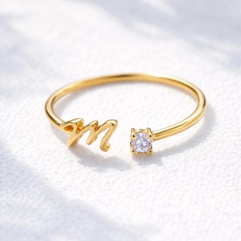 Gold Initial Ring, Custom Initial Ring, Dainty Initial Ring, Personalized Ring image 1