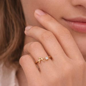 Gold Initial Ring, Custom Initial Ring, Dainty Initial Ring, Personalized Ring image 2