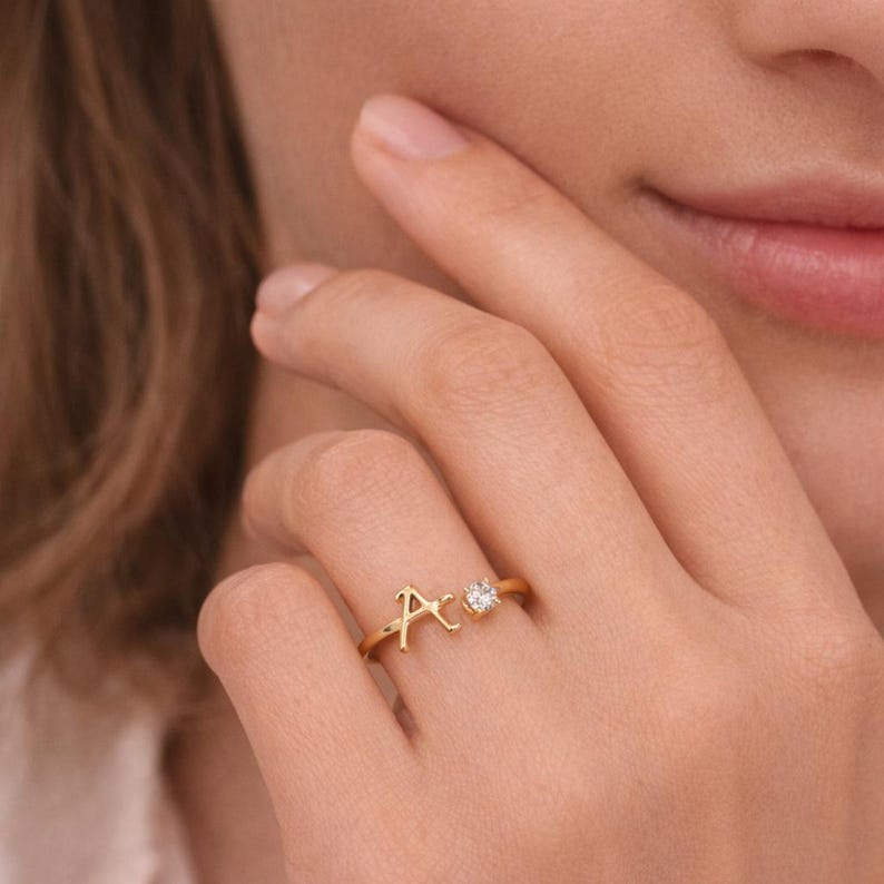 Gold Initial Ring, Custom Initial Ring, Dainty Initial Ring, Personalized Ring image 2