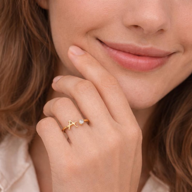 Gold Initial Ring, Custom Initial Ring, Dainty Initial Ring, Personalized Ring image 5