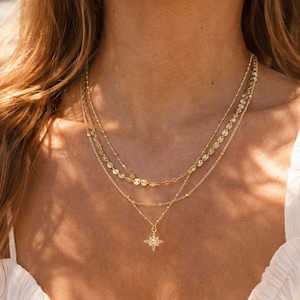 Layered Necklace Set, Dainty North Star Necklace, Gold Layered Necklace, Gift for her, Summer Necklace for Women