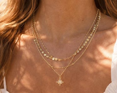 Collana Donna Oro A Più File Con Ciondolo Rotondo – Placcata 14K, Impilabile E Ipoallergenica