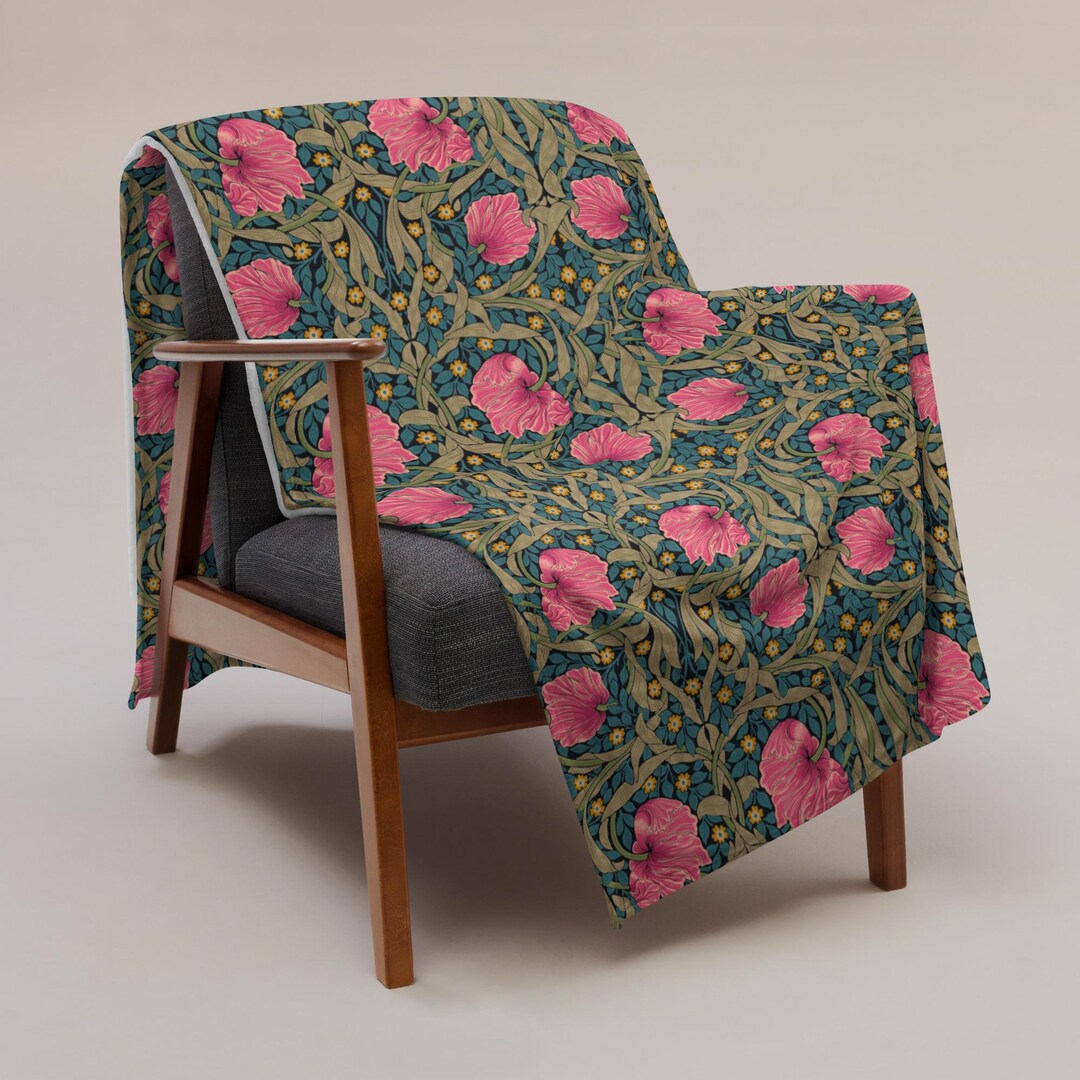 William Morris Pimpernel Pink Throw Blanket – Victorian Art, Cozy ...