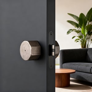 Maçaneta de porta octogonal prateada, fechadura de maçaneta de porta de metal