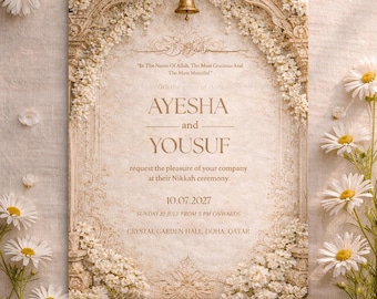 Elegant Vintage Islamic Muslim Wedding Invitation Arabic Calligraphy Walima Invite