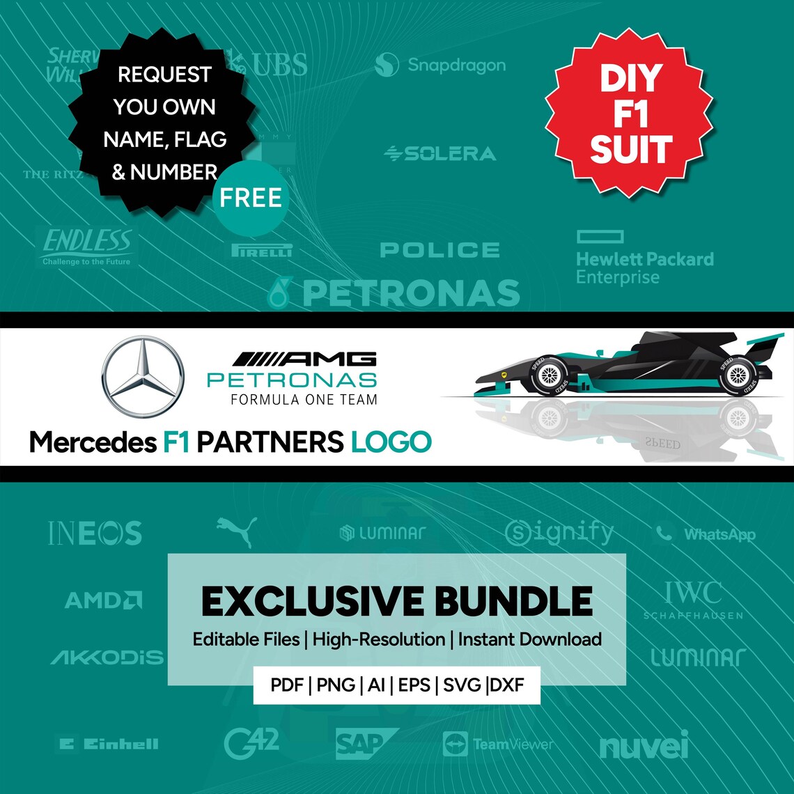 Mercedes AMG F1 Racing Suit Sticker Decal Logo Pack (digital Download ...