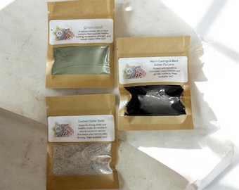 Starter Trio - Greensand, Worm Castings & Crushed Oyster Shell - 24/7 Molting and Exoskeleton support