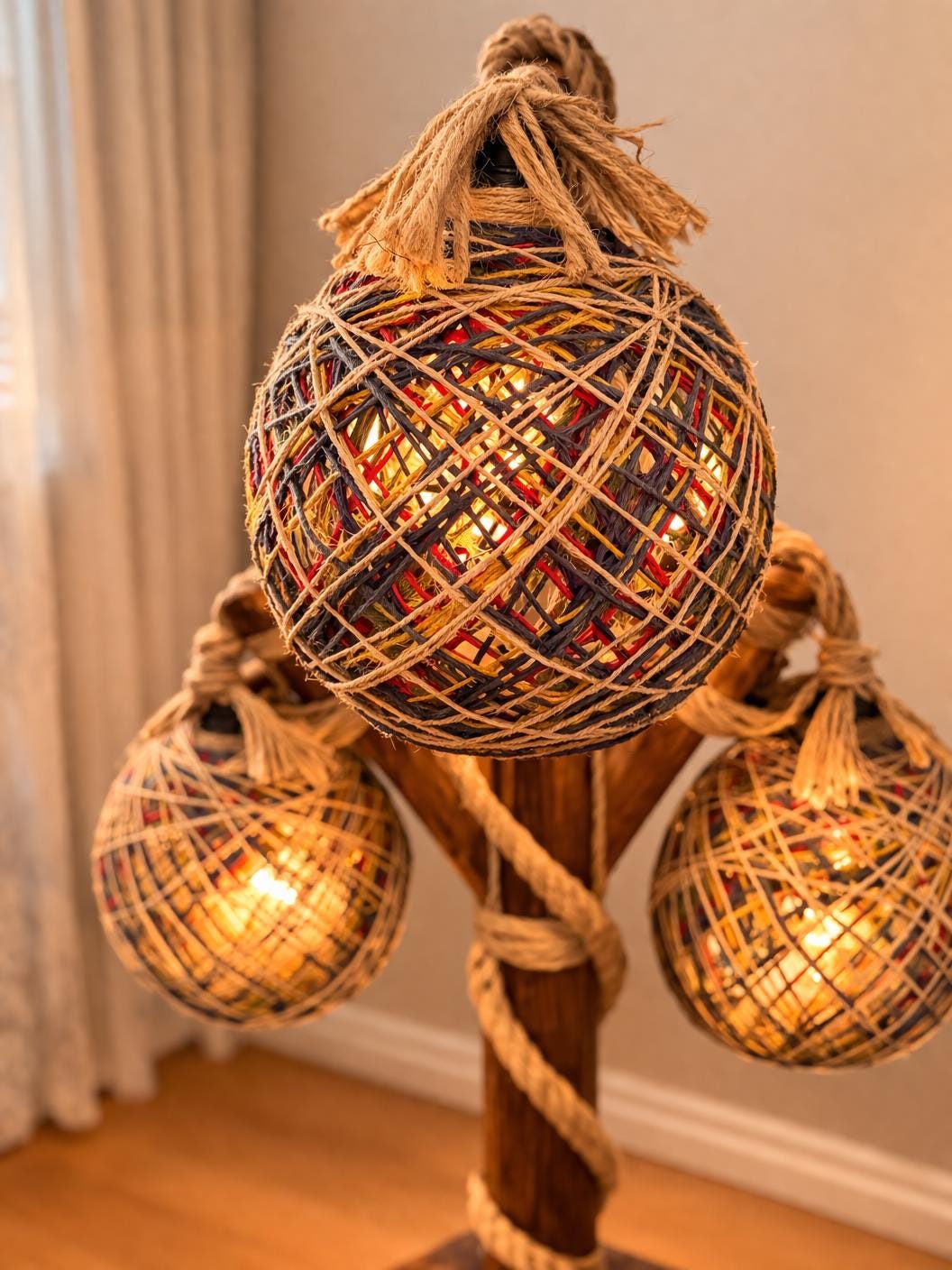 Wood Rope Base Lamp Handmade Rustic Floor Lamp Wooden Rope Boho Tripod Lighting Decor - Etsy
