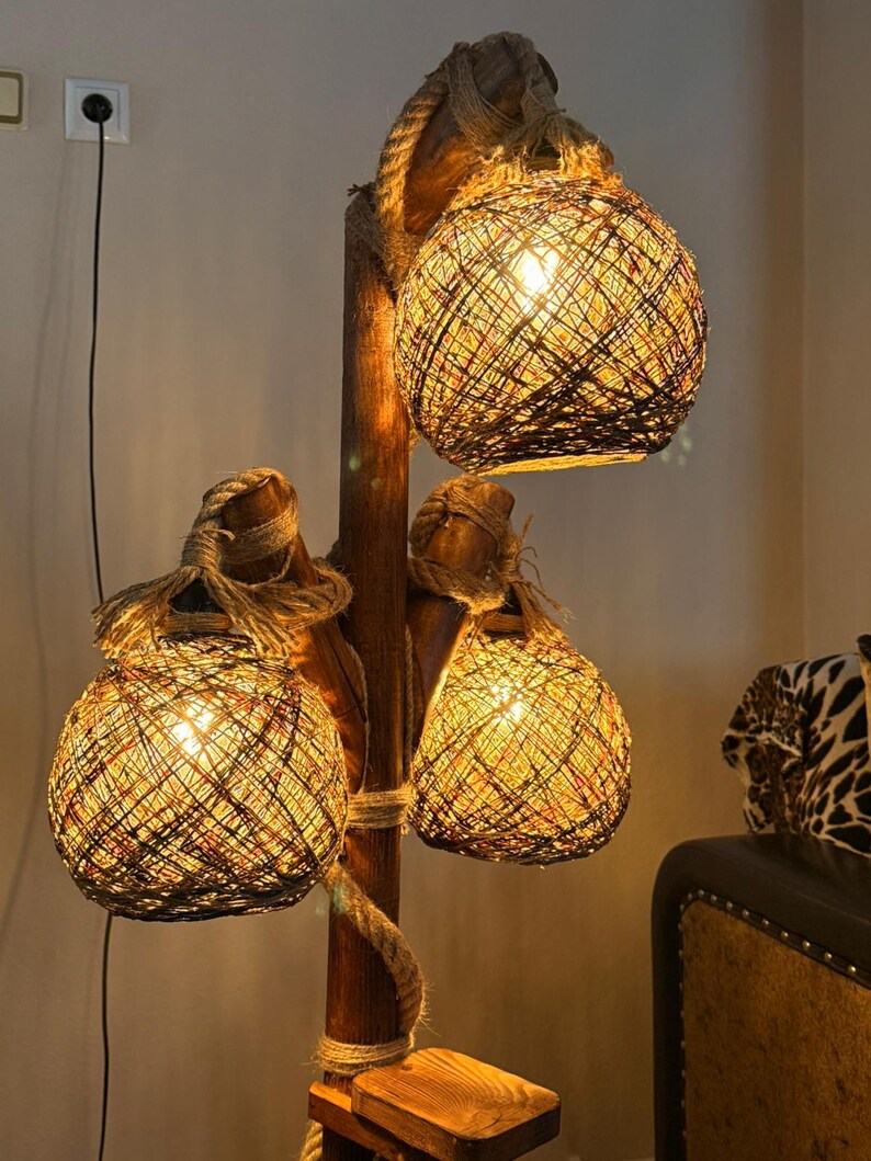 Wood Rope Base Lamp Handmade Rustic Floor Lamp Wooden Rope Boho Tripod Lighting Decor - Etsy