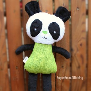 Monogrammed Panda Plush. 18 tall stuffed doll. Personalized Panda Doll. Blue, Orange or Lime. image 3