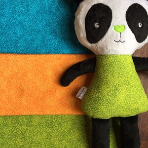 Monogrammed Panda Plush. 18 tall stuffed doll. Personalized Panda Doll. Blue, Orange or Lime. image 2