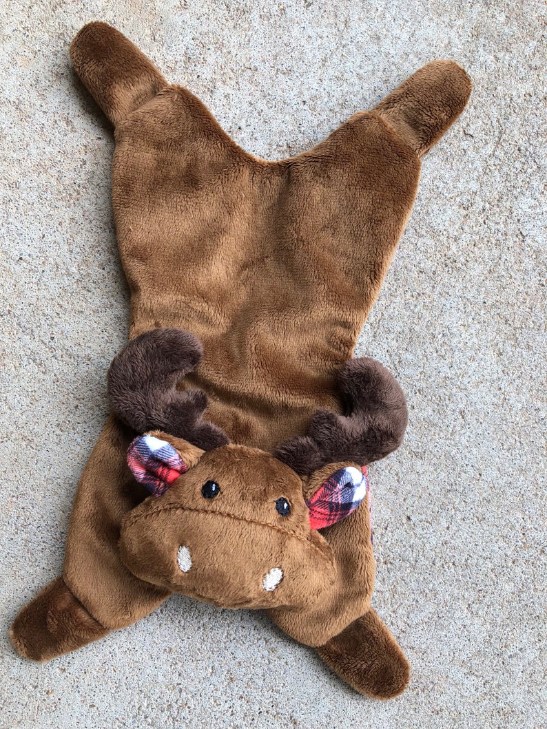 Plaid Moose Lovey. Minky 14 long lovey blanket. Gender Neutral Moose Doll. Buffalo Plaid Nursery. Optional Monogramming image 4