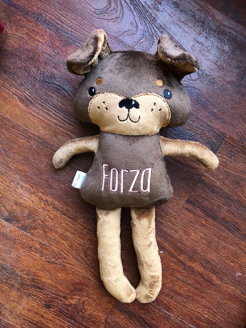 Monogrammed Doberman Dog Plush. 18 tall stuffed doll. Personalized Dog Doll image 10