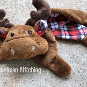 Plaid Moose Lovey. Minky 14 long lovey blanket. Gender Neutral Moose Doll. Buffalo Plaid Nursery. Optional Monogramming image 3