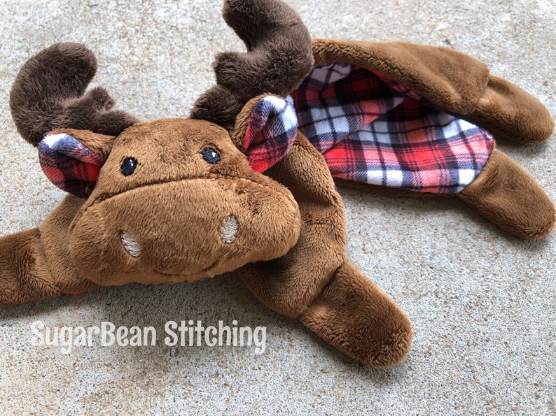 Plaid Moose Lovey. Minky 14 long lovey blanket. Gender Neutral Moose Doll. Buffalo Plaid Nursery. Optional Monogramming image 3