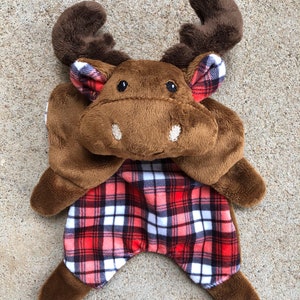 Plaid Moose Lovey. Minky 14 long lovey blanket. Gender Neutral Moose Doll. Buffalo Plaid Nursery. Optional Monogramming image 2