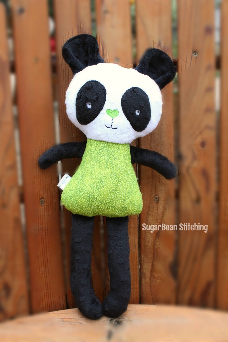 Monogrammed Panda Plush. 18 tall stuffed doll. Personalized Panda Doll. Blue, Orange or Lime. image 3