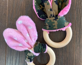 The Original Create Your Own USMC Teething Toy.  Woodland or Desert Camo with Minky