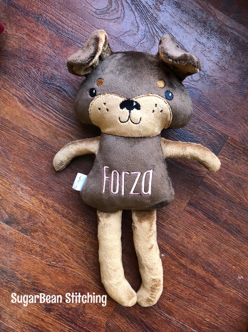Monogrammed Doberman Dog Plush. 18 tall stuffed doll. Personalized Dog Doll image 3