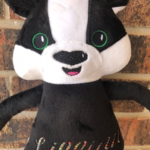 Monogrammed Badger Plush. Minky 17&quot; tall stuffed doll. Gender Neutral Badger Doll. Wizard Nursery
